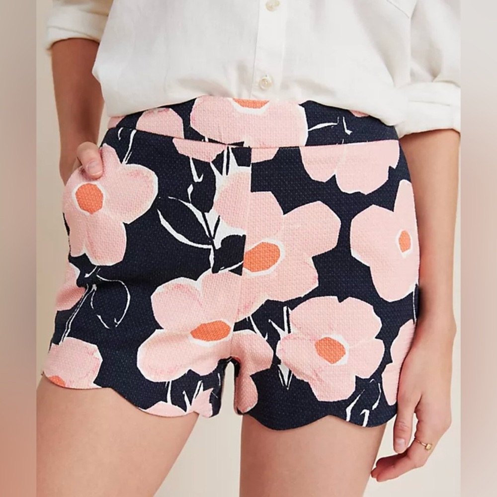 Anthropologie Georgie Scalloped Floral Shorts NWT High Waist Size 4